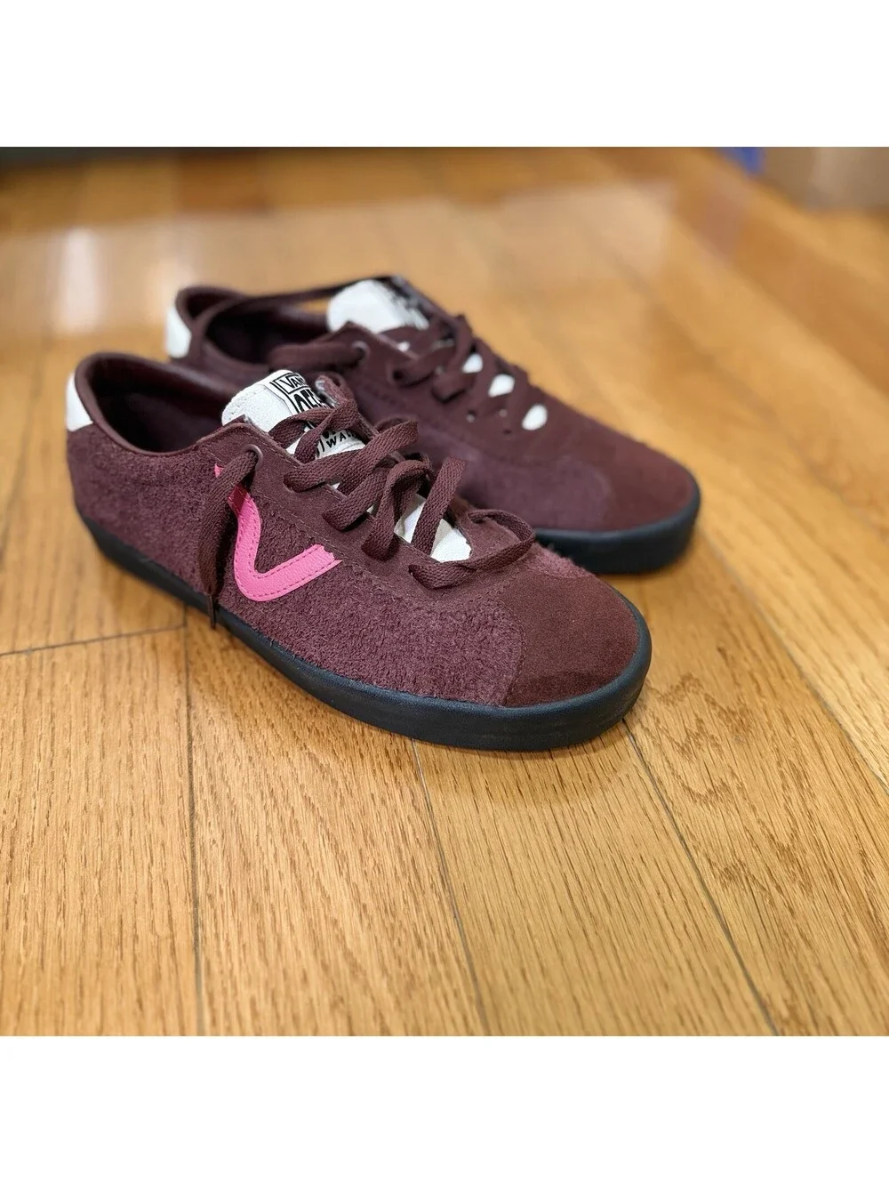 Size 8.0 Men’s US Vans Burgundy Suede Low-Top Sneakers with Pink Accent , 9.5 W